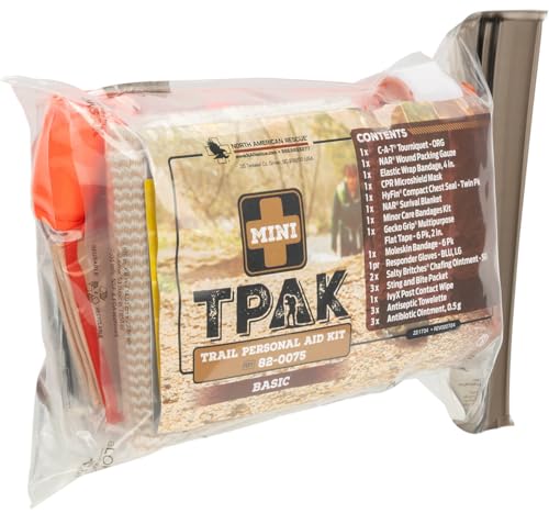 North American Rescue Mini T-PAK Trail Personal First Aid Kit NAR Safety TPAK Kit for Backpacking, Camping, Hiking (82-0075)