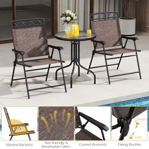 Goplus Bistro Table and Chairs Set of 2, Outdoor 3 Piece Patio Bistro Set with 1.57” Umbrella Hole, Tempered Glass Tableto...