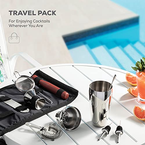 FineDine 10-Piece Cocktail Shaker Set with Travel Bag - Stainless Steel Shaker Set Bartender Kit - Mixology Bartender Kit...
