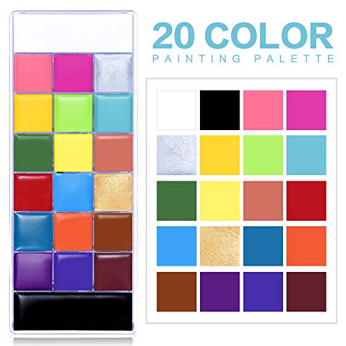 UCANBE Athena Face Body Paint Oil Palette, 20 Colors Large Black White Professional Flash Tattoo Halloween SFX Party Artis...