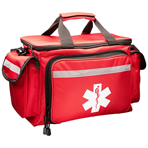 NOVAMEDIC Professional Red Empty Trauma First Aid Medical Bag, 15"x10"x9", Multi Compartment First Responder Carrier for E...