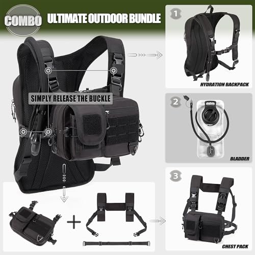 CLTAC 2-in-1 Convertible Chest Pack and Hydration Backpack with 2.5L Water Bladder, Adjustable Molle Hydration Vest for Wo...