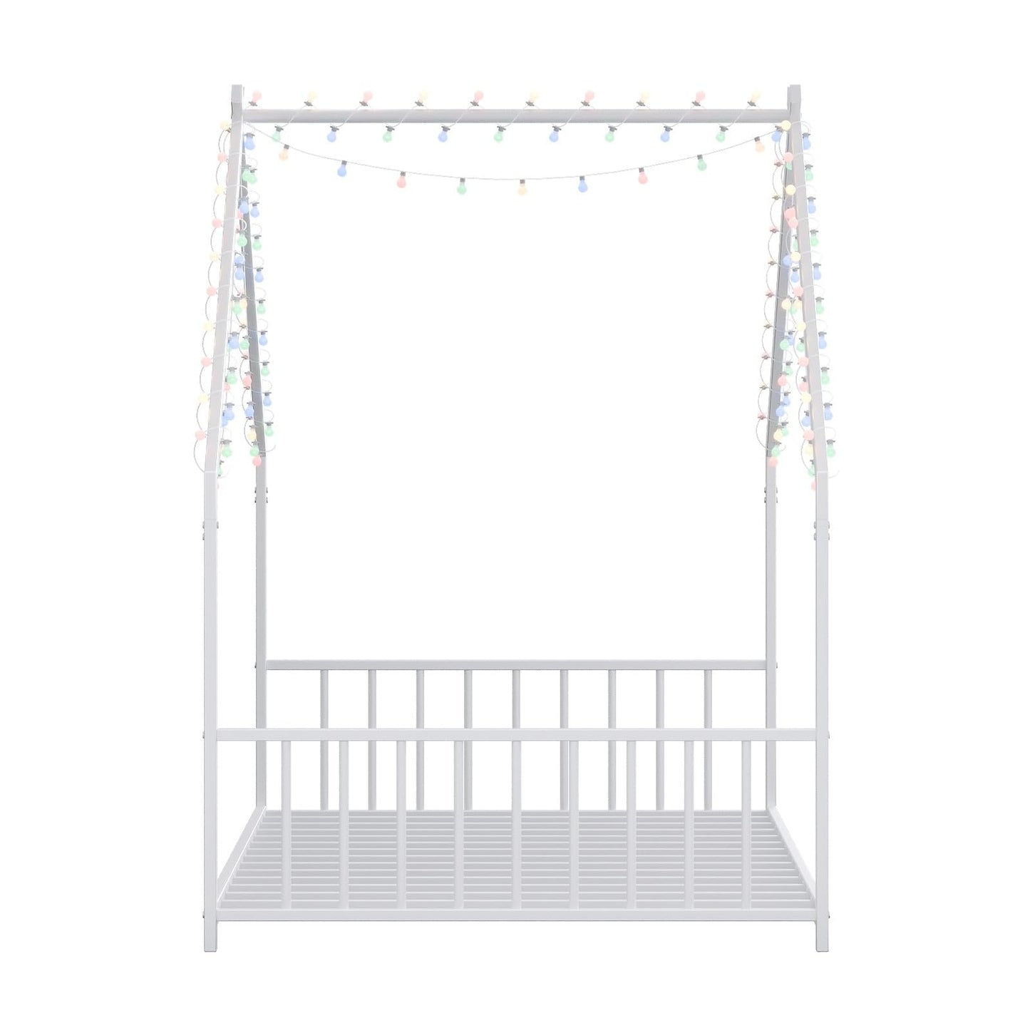 Bellemave Twin Size Montessori Floor Beds with Light, Twin Size House Floor Bed with Headboard and Footboard, Easy Assemble Montessori Bed Frame, White