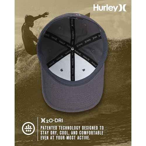 Hurley Mens Baseball Cap - Lightweight H2O-DRI Breathable Moisture Wicking Curved Brim Fitted Hats for Men