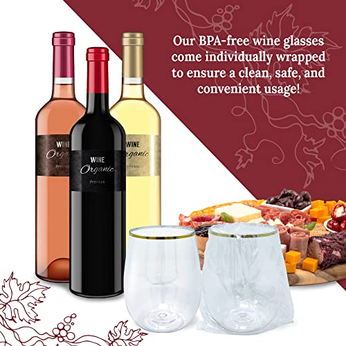 Reli. 12oz. Disposable Wine Glasses Gold-Rim (20 Pack) Stemless Crystal Clear | Reusable & Recyclable BPA-Free Food-Grade ...