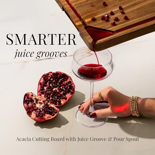 Acacia Wood Cutting Board Set with Holder – 4 Piece Wooden Cutting Board Set with Stand – Reversible Charcuterie Tray with...