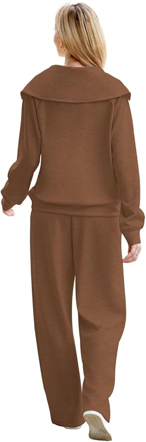 XIEERDUO Lounge Sets For Women 2025 Half Zip Sweatshirt And Wide Leg Sweatpant 2 Piece Outfits Sweatsuit Tracksuit