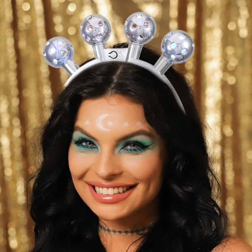 DRESBE Light Up Disco Ball Headband Silver LED Headbands Glow Party Hair Accessories for Women