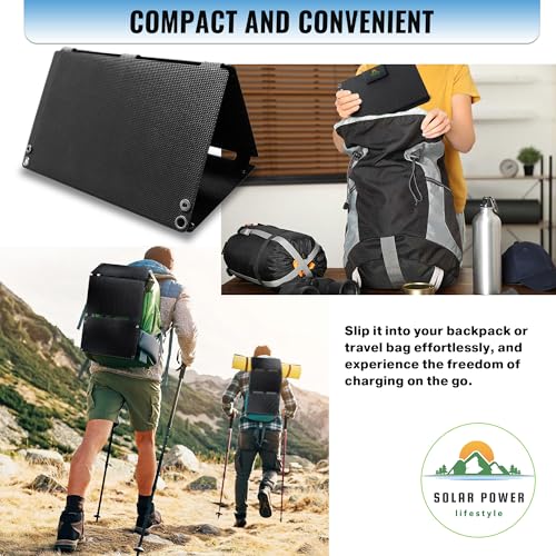 Solar Power Lifestyle Portable Solar Panel Kit -25 Watt- IP67 Waterproof, Solar Panels w/Portable Charger USB C & USB-A Po...