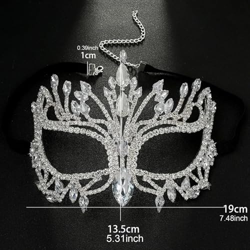 STONEFANS Rhinestone Masquerade Mask Full Face Jewelry for Women Mardi Gras Mask Crystal Face Chain Jewelry
