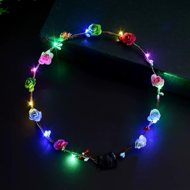 LEEMASING Led Light Women Flower Girl Headband Glow Blinking Crown Hair Wreath For Girls Women Wedding Festival Christmas ...