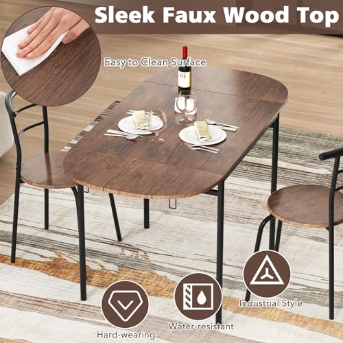 GOFLAME 3-Piece Drop Leaf Dining Table Set, Extendable Kitchen Breakfast Table with 2 Chairs, Space Saving Folding Dining ...