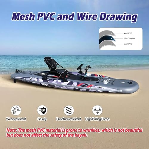Inflatable Kayak Set Includes 90 inch Kayak Paddles High Output Pump Aluminum seat Pedal System – Super Tough Mesh PVC and...