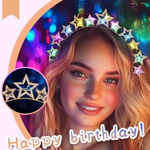 Aceorna Light Up Star Headband LED Rhinestones Halo Crowns Glowing Stars Crown Hairbands Glitter Rave Hair Accessories for...