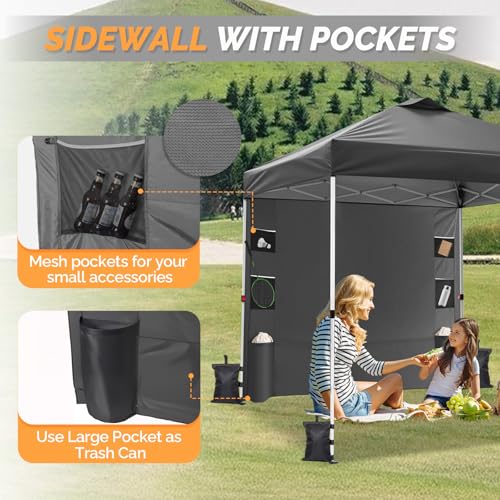 VINGLI 10x10 Pop Up Canopy Tent with Sidewall and Sandbags, Outdoor Pop Up Gazebo Tent for Parties One Person Set Up for C...