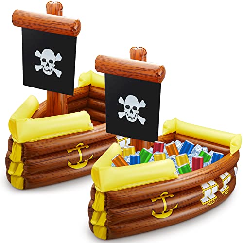 Cunhill 2 Pieces Inflatable Pirate Ship Cooler Inflatable Cooler for Halloween Pirate Ship for Food Beverage Serving Bar P...