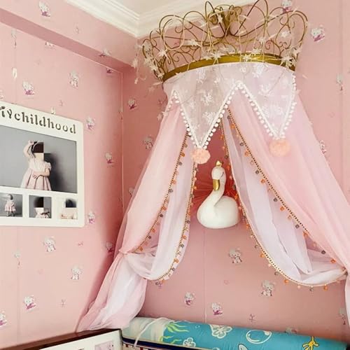 LIANGQIANJIN Bed Canopy for Girls, Princess Bed Canopy with Lights & Elegant Metal Crown, Enhances The Charm of Your Chil...