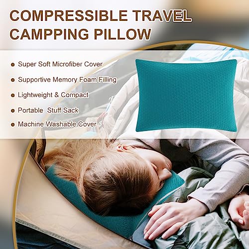 Ivellow Memory Foam Travel Pillow Compressible Camping Pillow for Sleeping Shredded Memory Foam Pillow Compact Firm Suppor...