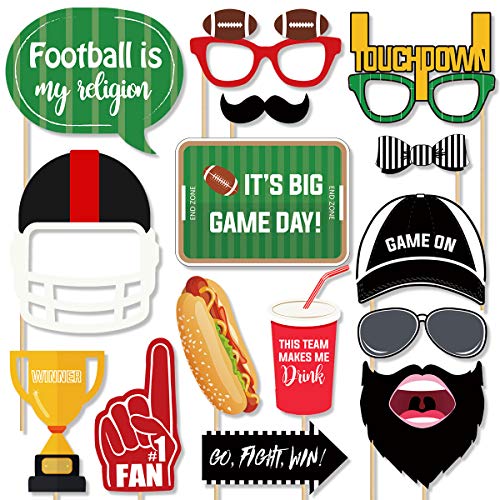 Football Photo Booth Props Kit, 26 Pieces Football Season Photobooth, Game Day Decoration Supplies Gift, Fun Photography P...
