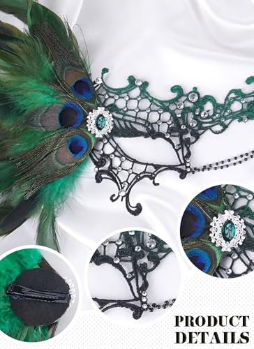 Zinniday Halloween Masquerade Masks for Women - 2026 Peacock Feather Lace Mask 1920s Venetian Eyemask for Party