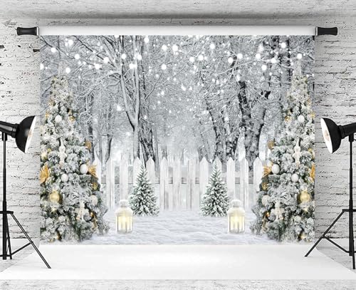 7x5ft Winter Snowy Forest Backdrop Snow Woodland Scene Pine Trees Photography Background Snow Christmas Holiday Party Bann...