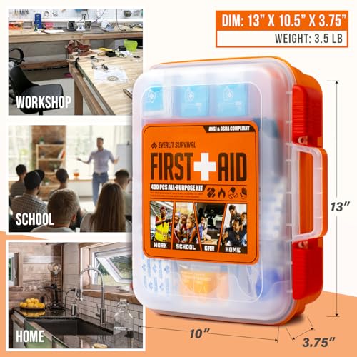 EVERLIT 400 Pcs OSHA Compliant First Aid Kit, Wall-Mountable Essential Emergency Kit for Home, Business, School, Warehous...