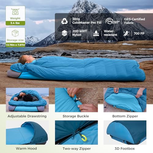 ATEPA Down Sleeping Bag for Adults, Recycled Ultralight 35°F 40°F 45°F 50°F 650FP / 700FP 3 Season Compact Sleeping Bags w...