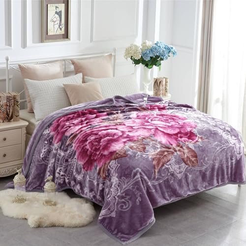 JYK Queen Size Korean Mink Blanket, 5 LB Fleece Bed Blanket - 2 Ply Reversible 520GSM Silky Soft Plush Warm Blanket for Au...