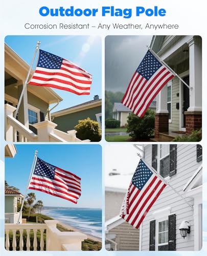 DUPKEV 6FT Carbon Fiber Flag Pole for Outside House – Silver Porch Flagpole, 1 Inch Diameter, Rustproof, 360° Rotating Fla...