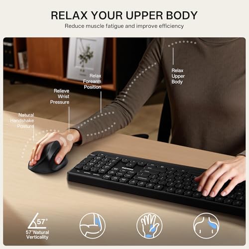Philips Ergonomic Mouse - Vertical Mouse with 800/1200/1600 Adjustable DPI, 6 Silent Buttons Design for S/M Hands, Auto Po...