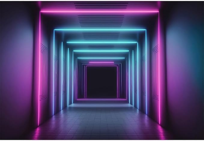 Yeele 10x8ft Let's Glow Neon Tunnel Backdrop for Photography Futuristic Square Neon Light Corridor Background for Birthday...
