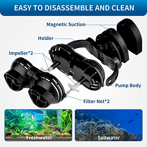 FREESEA Wave Maker for Aquarium Powerhead: 1600 GPH Circulation Pump - 360° Adjustable Power Head Wavemaker with Magnetic ...