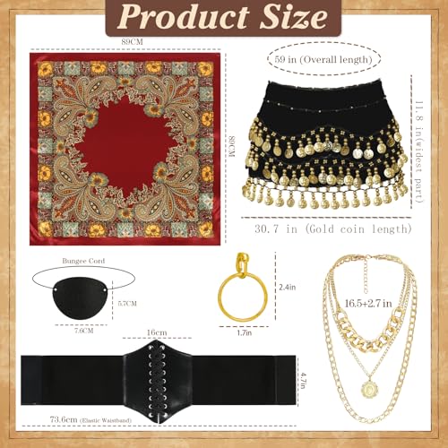 INFLATJOY Pirate Costume Women with Off Shoulder Dress Gold Sequin Belt Accessories Halloween Set Costume