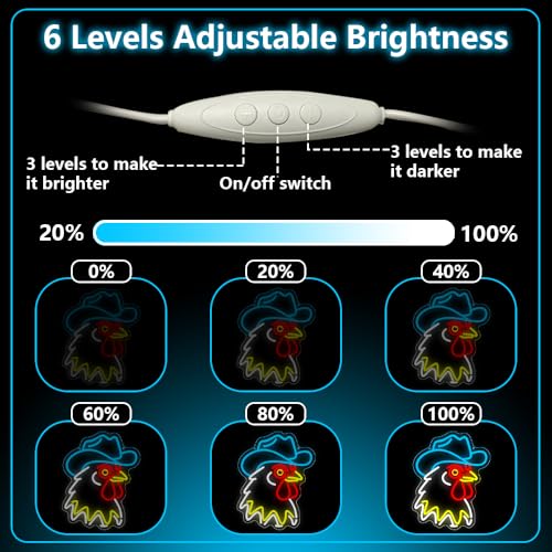 Cowboy Neon Sign,Rooster Dimmable LED Light Signs for Wall Art Decor,Chicken Backdrop for Bar Bedroom Club Party Man Cave ...