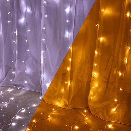 AWQ 300 LED 6.6ft x 9.8ft Curtain String Light Window Fairy Lights 4 Music 11 Lighting Modes with Remote Control for Chris...