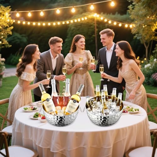 Ice Bucket of 2 Pack, 7L (10.3 * 10.3 * 5.9in) Large Ice Buckets for Parties,Metal Beverage Tub,Wine Bucket with Scoop,Cha...