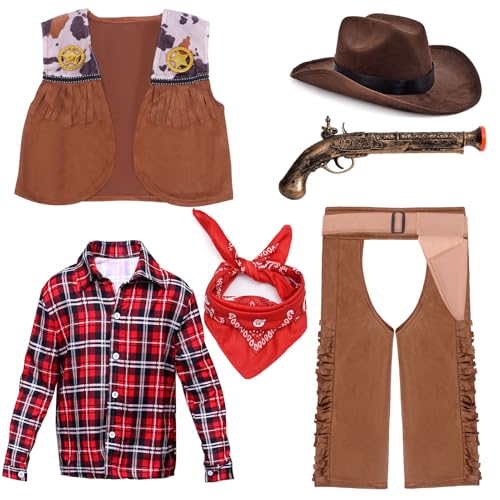 Latocos 7 PCS Kids Cowboy Costume for Boys Ages 3-10 Years Halloween Party Dress Up Role Play and Cosplay