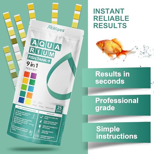 AAwipes Fish Tank Water Test Strips 9-in-1 |25 Strips | Freshwater & Saltwater Tanks Quick & Accurate Water Testing Test p...