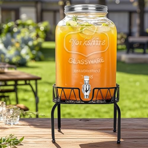 Glass Beverage Dispenser with Stand and Lid, One Pack-2 Gallon with Spigot - Glass Drink Dispensers for Parties, Wedding, ...