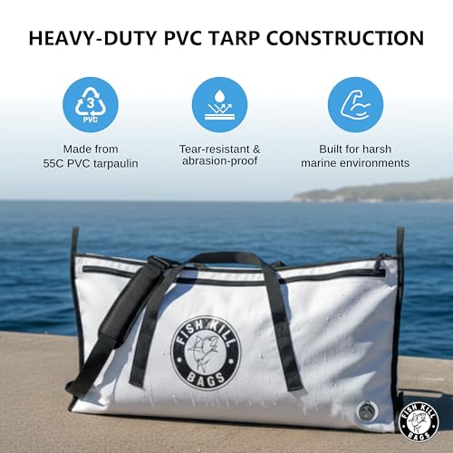 Fish Kill Bags Flat PVC Tarpaulin Insulated Fish Cooler Kill Bag for Fishing with Easy Grip and Carry Handles, 3 Sizes