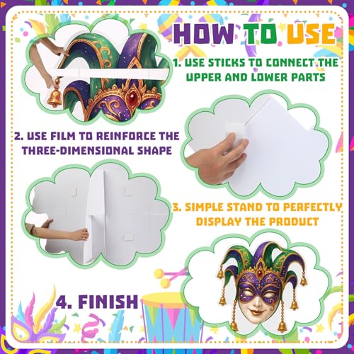 Yookeer Mardi Gras Mask Decoration Outdoor 47 Inch Carnival Backdrop Set Large Venetian Mask Photo Prop Board Giant DIY Ma...