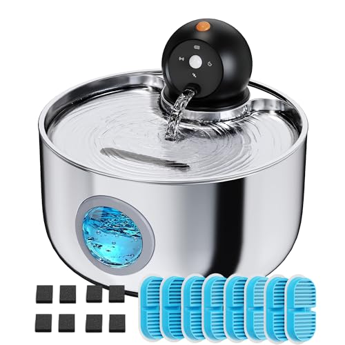Cordless Cat Water Fountain Wireless: Battery Powered Pet Water Fountains for Cats Indoor - 2.6L Rechargeable Kitty Water ...
