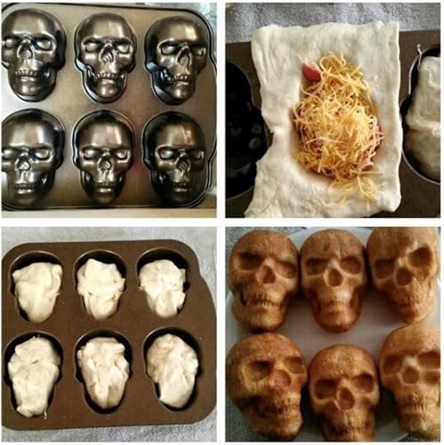 GUOFHUIM Halloween Skull Mold, Haunted Skull Cakelet Pan Skull Molds for Baking Skull Cake Pan Aluminum 3D Halloween Skull Baking Pan