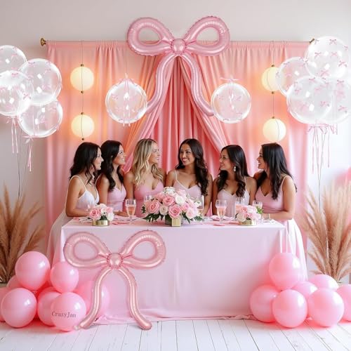 4 Pcs Pink Bow Balloons Bow Birthday Decorations for Girls Women Bow Theme Valentines Day Party Decorations for Bridal Sho...