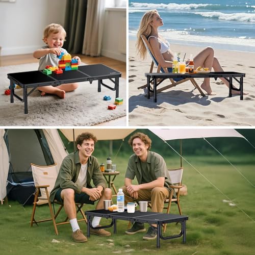Anbte 3ft Low Folding Picnic Table, Thicker Aluminum Small Camping Table with Storage Bag, Portable Handle, Lightweight, f...