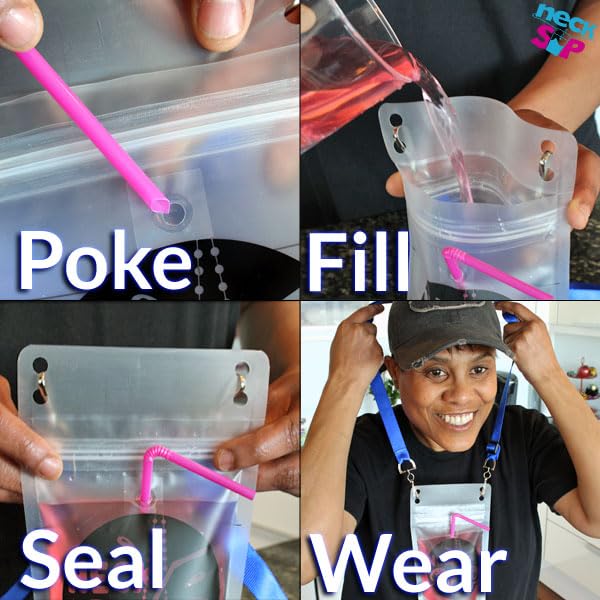 Mardi Gras NeckSip® Wearable Drink Pouches (12oz, 2pk, Gold Beads) Essential for Mardi Gras Parades, Carnival Celebration...