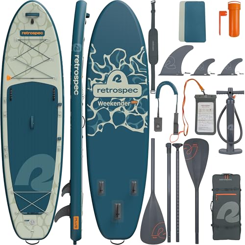Retrospec Weekender Plus 10' Inflatable Stand Up Paddleboard Double Layer PVC iSUP Bundle w/Carrying case, 3 Piece Adjusta...