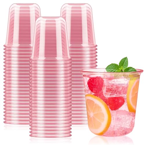 Jycnolm 50 Pcs Pink Plastic Cups, 12 Oz Disposable Stemless Wine Glasses Cocktail Pink Party Cups for Meeting, Wedding, Bi...