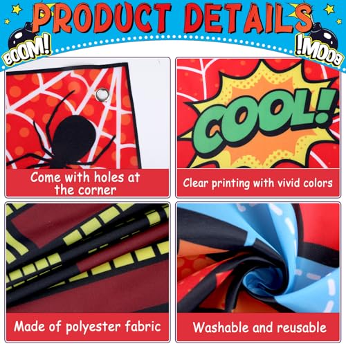 Fabric Comic Hero Photo Prop Super Theme Hero Birthday Party Decoration Red Spider Web Backdrop Banner Cityscape Theme Pho...