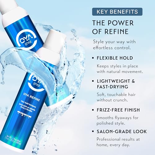 OYA REFINE Flexi-Hold Hairspray - Lightweight Flexible Hold Finishing Hair Spray for Fine Medium Hair - Volumizing Fast Dr...